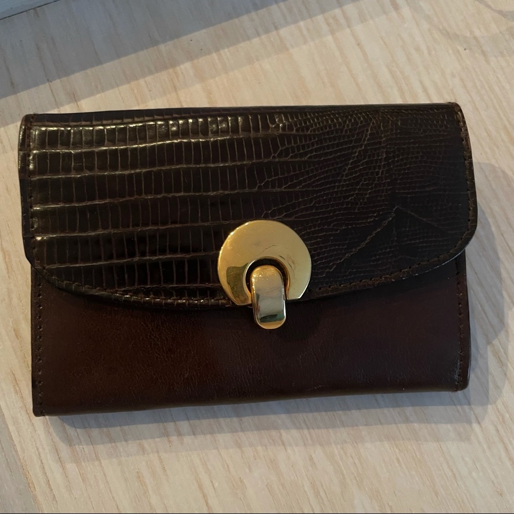Diamicci brown crocodile embossed leather coin purse wallet with keychain